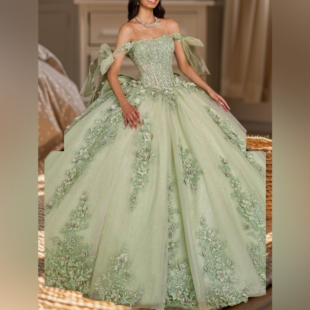 Rachel Allan Light Green Floral Gown